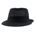 Men's summer black jazz fedora hat featuring breathable mesh fabric and hollow design - M (56-58cm) / Black