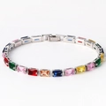 Colorful zircon tennis bracelet with multi-colored rectangular gemstones in metal setting - Multicolor Zircon Silver