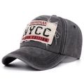 Gorra de béisbol vintage gris oscuro desgastada con parches bordados y textura de lavado - Ajustable / Negro