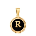 18K gold plated necklace pendant featuring black enamel and letter R charm - Letter R