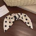 French style beige hair claw clip with black polka dot bow design for women - Creamy White Polka Dot Ponytail Claw