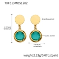 Gold stainless steel earrings with green glass stone details, length 2.3cm and 1cm width - Earrings Only / Gold-Light Green
