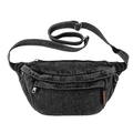 Washed denim crossbody chest bag in faded black with adjustable strap and vintage texture - Black