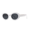 Retro oval sunglasses with thick white marble frame and dark lenses for women - Glossy White