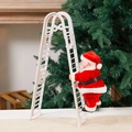 Elektrischer kletternder Weihnachtsmann an weißer Leiter in klassischem roten Outfit - Weißer Doppelleiter-Weihnachtsmann