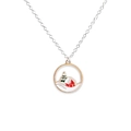Tiger eye beaded necklace with a golden Christmas tree and red house pendant - Snowy Night House Style (NC23Y0515-1)