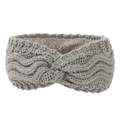 Detailed view of gray knit headband with warm fleece lining and twisted knot design - Light Gray