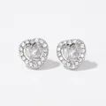 Elegant heart-shaped emerald stud earrings with silver micro-paved cubic zirconia - Silver Heart White Stone Style (PDE1054)