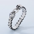 Gothic leather bracelet with silver skull heads and stainless steel chain link - 22cm / Skull Head Style (KB154971-KJX)
