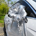Silver macaron pull bow decoration on car side mirror for wedding and gift packaging - 10 Strands Pack / Matte Silver