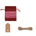25-pack red linen drawstring bags with clear window, heart tags and 10m jute rope set - 10*14cm / Red