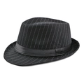 Classic men's black pinstripe wool fedora hat with a sleek black satin ribbon band - Adult One Size 56-58cm / Black Stripe With Satin Band