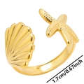 Anello aperto regolabile in acciaio inossidabile dorato con stella marina e conchiglia - Oro