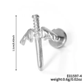 Silver stainless steel dagger earring with wings measuring 1.1cm in a polished finish - Silver Winged Sword