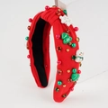Cerchietto natalizio rosso a nodo con perle, pupazzi di neve e decorazioni festive - Rosso