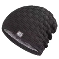 Men's black knitted beanie with thick fleece lining and tiger head patch for winter - Black
