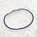 Bracciale tennis argentato con zirconi cubici blu scuro a taglio rotondo - Piccolo / Blu scuro