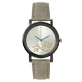 Elegant women quartz watch featuring a gray suede strap and blue hands on a silver sunray dial - Gray