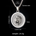Collar de hombre de acero inoxidable con colgante de cabeza de león y cadena de 70 cm - Cabeza de León Redonda + Cadena de Acero