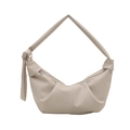 Minimalist cream-white croissant bag with soft lychee leather texture and knot detail - White