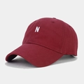 Detailed embroidery of white N letter on burgundy cotton twill fabric baseball cap - Adjustable / Burgundy