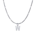 Sparkling silver titanium steel letter W pendant necklace with pave crystal popcorn chain - Letter W / Steel