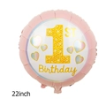 Pink 1st birthday foil balloon with golden glitter number and colorful hearts decoration - 22 Inch 1st Birthday Pink