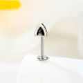 F136 titanium cat ear cartilage stud with silver triangle top and black inlay - Single Piece / Black