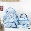 Three-piece school backpack set in blue white camouflage with lunch bag and pencil case - Blue Camouflage 3Pcs Set / Blue