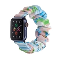 Detailed view of floral scrunchie watch band with blue and pink patterns for smartwatch - 38/40/41mm S Size Silver Metal Connector / Light Blue Butterfly Gold Foil