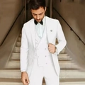 Slim fit men's three-piece wedding tuxedo set in white with double-breasted vest - XXS / White