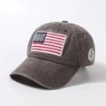Brown washed cotton baseball cap with American flag embroidery and USA side patch - Adjustable / Coffee