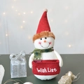 Pupazzo di neve di peluche con cappello rosso e tasca Wish List per decoro natalizio - Pupazzo di Neve Rosso 21cm