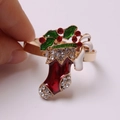 Christmas stocking napkin ring in gold alloy with colorful enamel and sparkling rhinestones - Rhinestone Boots
