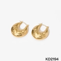 Polished gold crescent hoop earrings with textured finish in stainless steel - Embossed Croissant Hoop Earrings (KD2194) / Gold