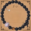 Adjustable baseball bracelet with matte black beads and tiger eye stone on message card - Baseball Bracelet-3-Elastic Style