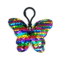 Rainbow reflective fish scale sequin butterfly keychain with black hook attachment - Butterfly