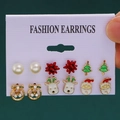 6-pair set of Christmas stud earrings with Santa, tree, and reindeer on card - 32 Bow Reindeer Santa (6 Pairs Set)