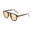 Matte black square sunglasses with orange lenses and silver rivets detail - Black Frame Champagne Lens