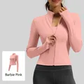 Slim fit yoga jacket in barbie pink with stand collar and thumbhole sleeves - S / Tops / Barbie Pink