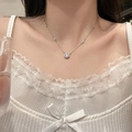Elegant silver necklace with a sparkling round diamond pendant on a delicate chain - Silver Round Rhinestone Necklace (XL1908)