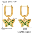 Orecchini pendenti a farfalla in acciaio inossidabile dorato con smalto verde - Orecchini a Farfalla Verde Oro (F1662) / Oro