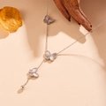 Silver Y-necklace with guilloche butterfly pendants and polished steel bead accent - Silver Necklace