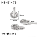 Detailed view of silver hoop earrings with detachable crystal charms and size dimensions - 18K Gold / Silver Style (NB-E1479-S)