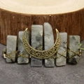 Handmade copper moon hair clip featuring natural grey rectangular stone elements - Labradorite Moon Hair Clip