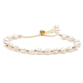 Detail showing freshwater pearls and gold beads on a bracelet with an adjustable slide clasp - All White Pearl Adjustable Chain Style (ZZ-005)