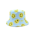 Omkeerbare vissershoed in lichtblauw met gele smiley-patronen en verstevigde rand - Eén maat / Dubbelzijdige Smile Stijl / Blauw