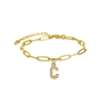 Adjustable gold paperclip chain bracelet featuring a zircon-encrusted letter C pendant - Letter C