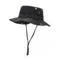 Men's outdoor fishing sun hat in black with wide brim and adjustable windproof drawstring - One Size / Black