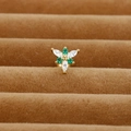 Screw back stainless steel flower cartilage earring with green and white zircons - Gold Six-Petal Flower Style